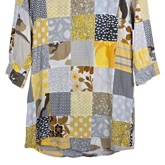 National Picnic Dress Womens Medium Yellow Patchwork 3/4 Sleeve Made in USA - Picture 5 of 11